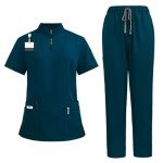 Plus Size Women's V-Neck Scrub Set - Dark Green
