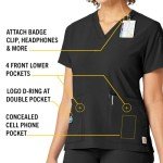 Women’s V-Neck Carhartt Cross-Flex Scrub Top - Black