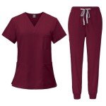 Women's Stretch V-Neck Scrub Top & Jogger Set