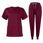 Women's Stretch V-Neck Scrub Top & Jogger Set