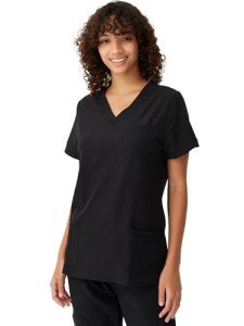 Floral Hue Women’s V-Neck Scrub Tops - Black XXL