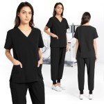 RAYGARD Unisex Medical Scrubs Set - Black Large