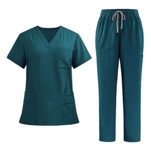 Women's Stretch V-Neck Scrubs Set with Pockets