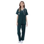 Women's Stretch V-Neck Scrubs Set with Pockets