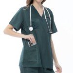 Women's Stretch V-Neck Scrubs Set with Pockets