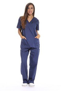 Navy Women's V-Neck Scrub Set with Cargo Pants