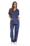 Navy Women's V-Neck Scrub Set with Cargo Pants