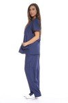 Navy Women's V-Neck Scrub Set with Cargo Pants