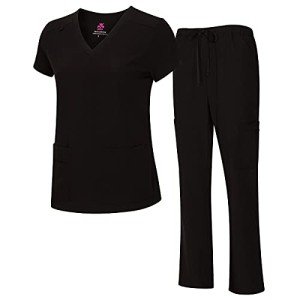 Natural Uniforms Women's Black V-Neck Scrub Set