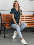 Blue Butterfly V-Neck Women's Scrub Top with Pockets