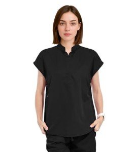 Women's Soft Stretch Mandarin Collar Scrub Top
