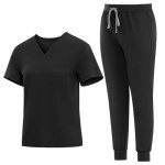 Eadflie Women's V-Neck Top & Jogger Scrub Set