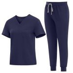 Women's Classic V-Neck Scrubs Set with Jogger Pants