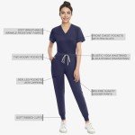 Women's Classic V-Neck Scrubs Set with Jogger Pants