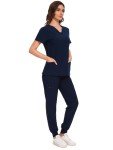 Navy Blue Women's V-Neck Top & Cargo Scrubs Set