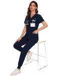 Navy Blue Women's V-Neck Top & Cargo Scrubs Set