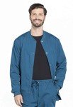 Cherokee Men's Medical Scrub Jacket Snap Front with Long Sleeve WW360, XL, Caribbean Blue