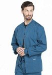 Cherokee Men's Medical Scrub Jacket Snap Front with Long Sleeve WW360, XL, Caribbean Blue