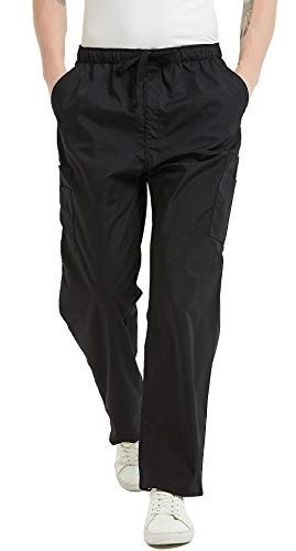 VOGRYE Scrub Pants for Men - Pants with 7 Pockets Waistband, Anti-Wrinkle Scrubs for Men Black