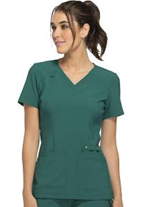 Cherokee Women's Medical Scrub Top Iflex V-Neck Knit Panel Top CK605, M, Hunter Green