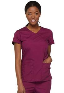 Dickies Womens Signature V-Neck Top with Multiple Patch Pockets Medical Scrubs Shirts, Wine, Small US