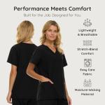 Nautica 3 Pack Scrub Tops for Women, Stretch Fabric Breathable V-Neck Womens Scrub Shirts, 3 Pocket Comfortable Scrub Tops