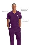 Cherokee Infinity V- Neck Men's Scrub Top with Rib Knit Back Panels CK900A, XL, Eggplant