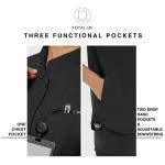 Kitmaz Medical Scrub Tops for Women - Soft Stretch Mandarin Collar Oversized Fit Scrub Shirts with 3 Pockets Black