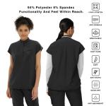 Kitmaz Medical Scrub Tops for Women - Soft Stretch Mandarin Collar Oversized Fit Scrub Shirts with 3 Pockets Black