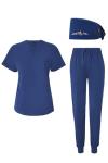 BuyiRen Scrubs for Women Set with Scrub Cap, V-Neck Stretchy Scrubs Tops and Jogger Pants, 11 Pockets Nursing Uniforms Royal Blue US 20-22