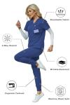 BuyiRen Scrubs for Women Set with Scrub Cap, V-Neck Stretchy Scrubs Tops and Jogger Pants, 11 Pockets Nursing Uniforms Royal Blue US 20-22
