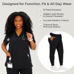 READY SET SCRUBS - Black Scrubs for Women Set - V-Neck Scrub Top & Jogger Pants Set - 15 Pockets - Yoga Waistband - Soft & Stretchy - Large