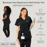 READY SET SCRUBS - Black Scrubs for Women Set - V-Neck Scrub Top & Jogger Pants Set - 15 Pockets - Yoga Waistband - Soft & Stretchy - Large