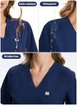 CaiDieNu Medical Scrubs for Women Set: Stretch Uniform Nursing Scrub Set V-Neck Top & Straight Leg Cargo Pants with 13 Pockets Navy Large