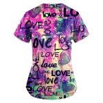 Heart Printed Scrub Tops Women Print Stretchy Plus Size Womens Scrubs for Women Nursing Shirts uniformes de enfermeras de Mujer with Pockets Pink L