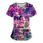 Heart Printed Scrub Tops Women Print Stretchy Plus Size Womens Scrubs for Women Nursing Shirts uniformes de enfermeras de Mujer with Pockets Pink L