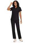 COZYFIT Scrubs for Women - Mock Wrap Top & Straight Leg Pants with 6 Pockets, Back Princess Seams, Soft Fabric Medical Scrubs Set Workwear for Women, Black, M