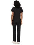 COZYFIT Scrubs for Women - Mock Wrap Top & Straight Leg Pants with 6 Pockets, Back Princess Seams, Soft Fabric Medical Scrubs Set Workwear for Women, Black, M