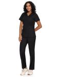 COZYFIT Scrubs for Women - Mock Wrap Top & Straight Leg Pants with 6 Pockets, Back Princess Seams, Soft Fabric Medical Scrubs Set Workwear for Women, Black, M