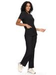 COZYFIT Scrubs for Women - Mock Wrap Top & Straight Leg Pants with 6 Pockets, Back Princess Seams, Soft Fabric Medical Scrubs Set Workwear for Women, Black, M