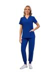 Naivlizer Scrub Set for Women V-Neck Scrub Top & Jogger Pants Medical Uniform Suits with 9 Pockets