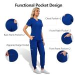 Naivlizer Scrub Set for Women V-Neck Scrub Top & Jogger Pants Medical Uniform Suits with 9 Pockets