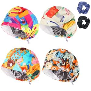 4 Pack Adjustable Surgical Scrub Cap Medical Doctor Bouffant Hats with Soft Sweatband