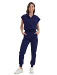 GGEH Scrub for Women Set - Stretch Scrub Top & Jogger Pants Mandarin Collar Anti-Wrinkle Scrub Suit Medical Uniform (Navy, X-Large)