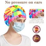 4 Pack Adjustable Surgical Scrub Cap Medical Doctor Bouffant Hats with Soft Sweatband