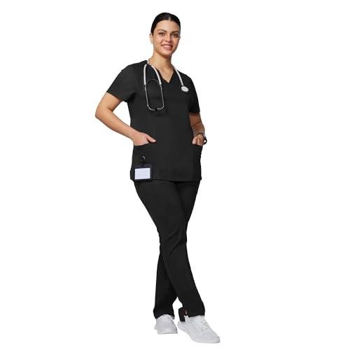 Uniforms World Alyssa Scrubs Set for Women — Classic fit Top & Straight Pants, Elastic Waistband, 7 Pockets, Anti-Wrinkle