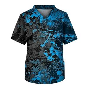 Men's Fit Gradient Color Scrub Tops Plus Size V-Neck Short Sleeve Funny Medical Workwear with 3 Pocket S-5XL