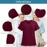 VIAOLI Scrubs Set Multiple pockets V-Neck Top and Drawstring Scrub Pant - Medical Uniform Women Scrub Set Clearance (Burgundy, M)