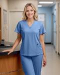Eadflie Scrubs for Women Set - 8-Pocket V-Neck Scrub Uniform | Stretch Jogger Pants (Sky Blue/L) | Medical Workwear for Nurses, Dentists, Pet Care