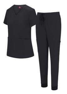 Natural Uniforms Womens Essential Cool Stretch Jogger Scrub Set (Black, Large)